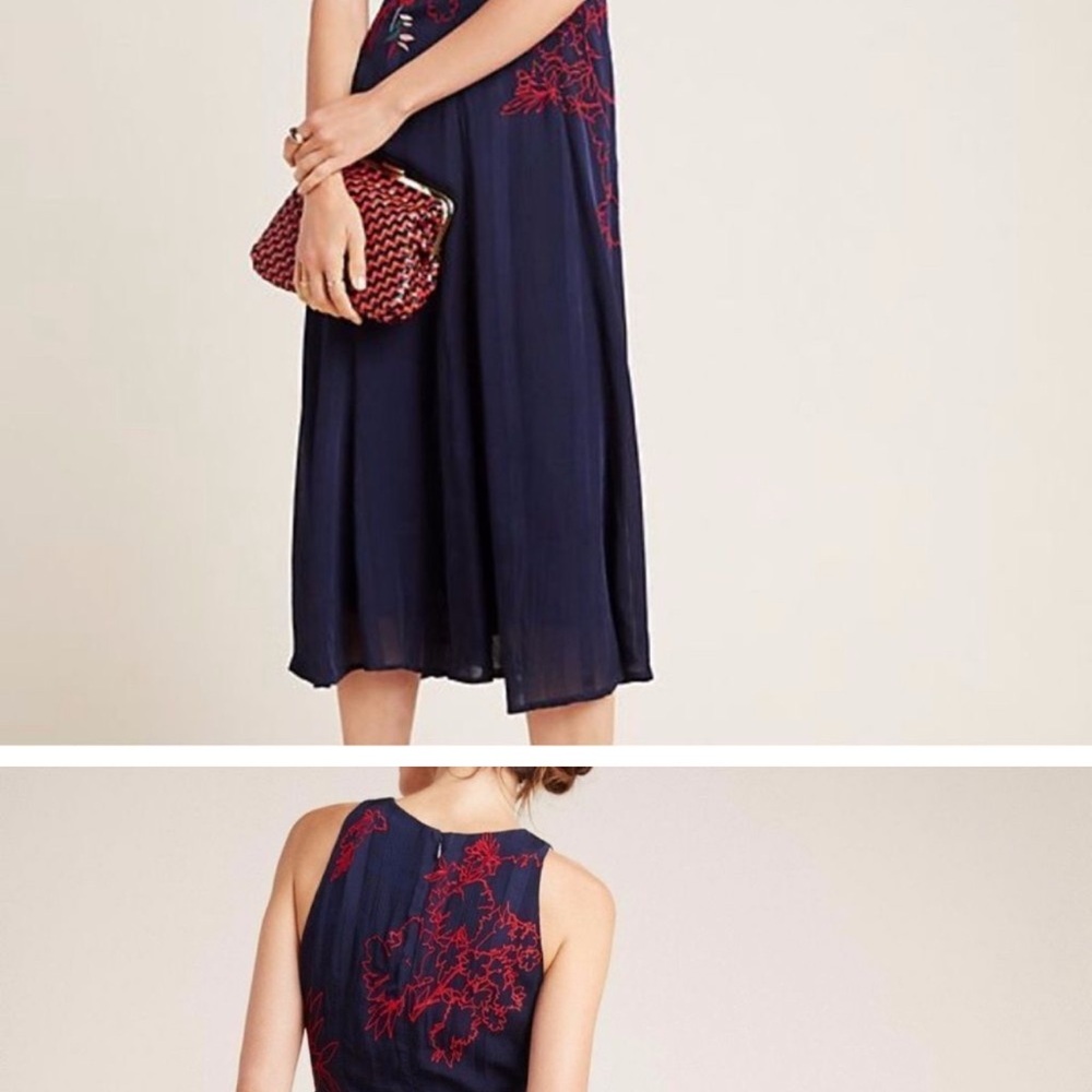 Chic Navy Dress with Red Floral Design